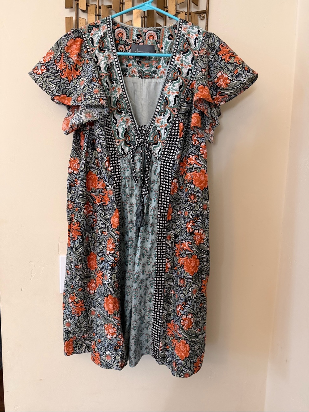 Anthropologie Floral Midi Dress in Orange, Teal, Black